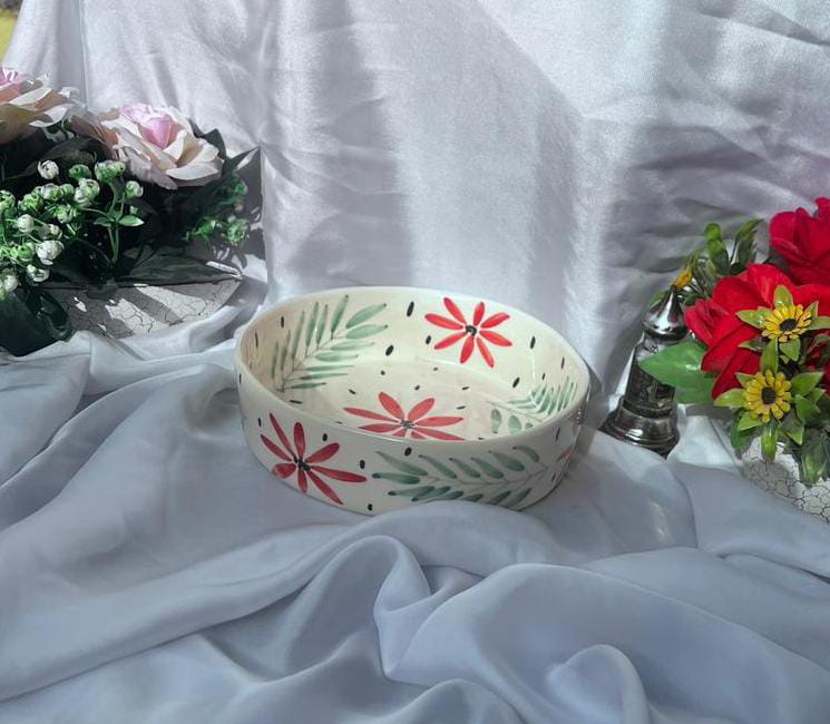 The Crimson Floral Festive Ceramic Bowl